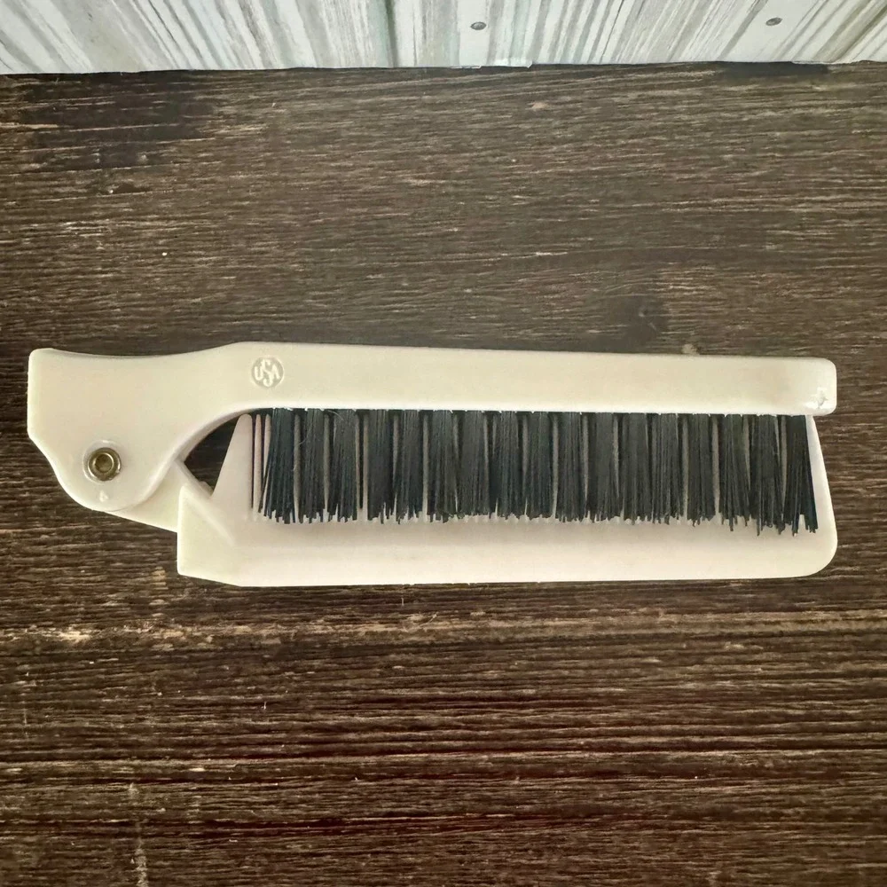 Vintage Goody Folding Hair Brush and Comb 2-in-1 Travel Tool White Black USA Y2K